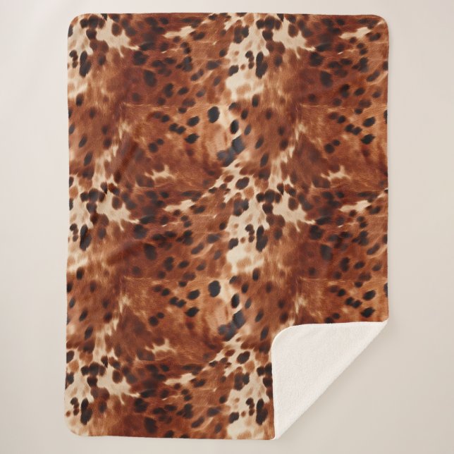 Cobertor Sherpa Marrom Preto Creme Falso Couro de Vaca (Frente)