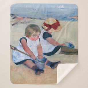 Cobertor Sherpa Mary Cassatt Crianças Brincando na Praia 1884 