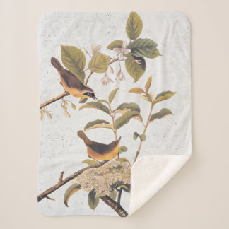 Cobertor Sherpa Maryland Yellowthroat Audubon Birds com Flores