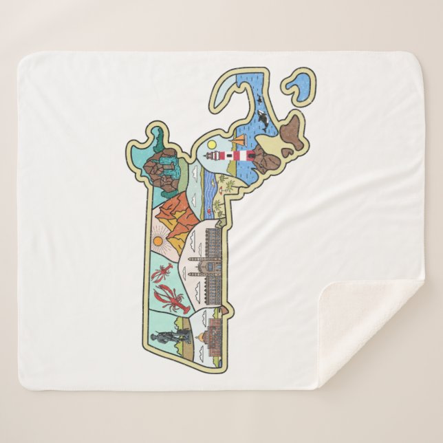 Cobertor Sherpa Massachusetts Map Boston Cape Cod Salem Souvenir (Frente (Horizontal))