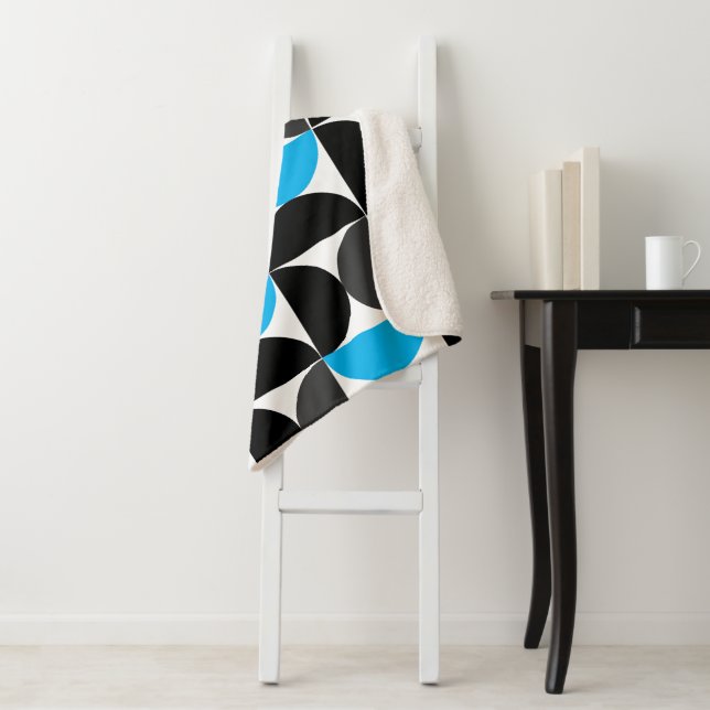 Cobertor Sherpa Médio século Azul e Cinzas preto modernos (In Situ)