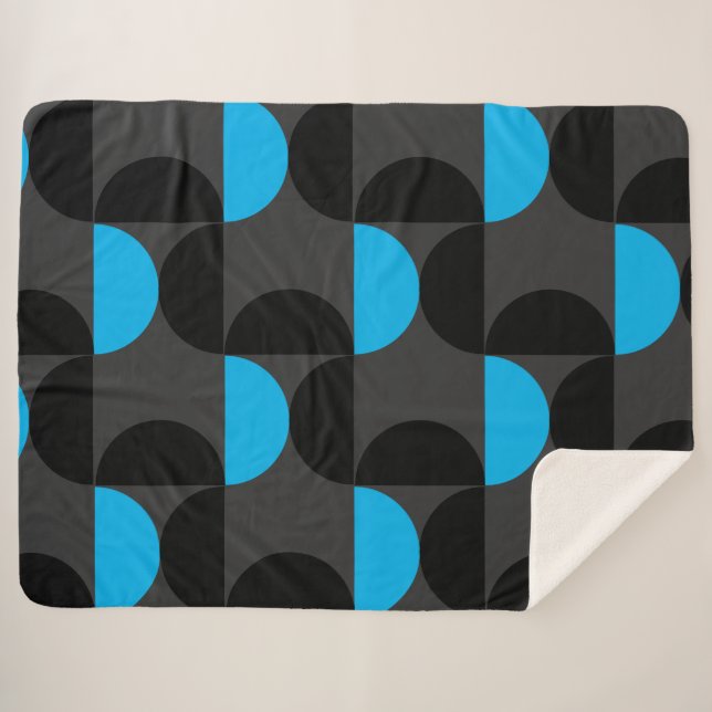 Cobertor Sherpa Médio século Azul e Cinzas preto modernos (Frente (Horizontal))