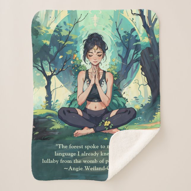 Cobertor Sherpa Meditação de Yoga em Floresta Natural Citações Mes (Frente)