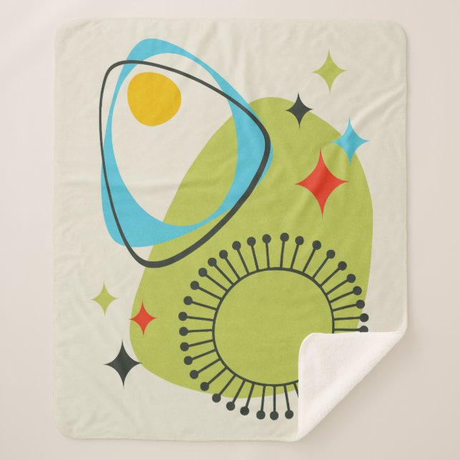 Cobertor Sherpa Meio século Moderna Idade Atômica 14 Verde, Azul (Frente)