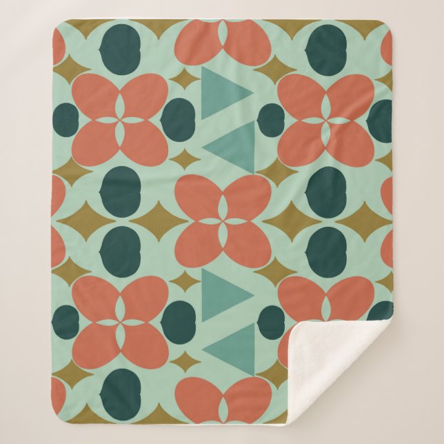 Cobertor Sherpa Meio século Moderno do Diamante da Flor (Frente)