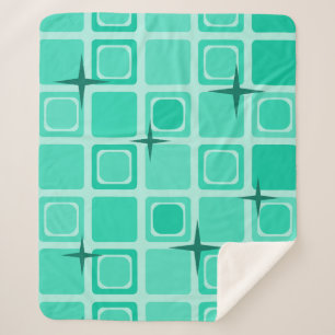 Cobertor Sherpa Meio século - Quadrados Modernos - Stars Teal