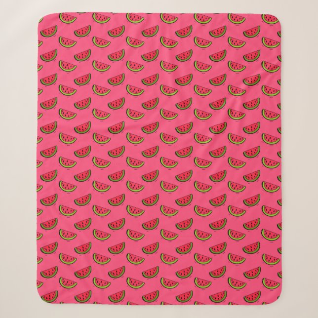 Cobertor Sherpa Melancia de Verão no Padrão Rosa (Frente)