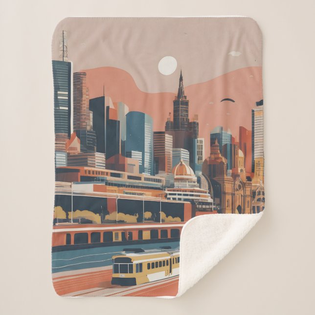 Cobertor Sherpa Melbourne poster vintage (Frente)