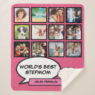 Cobertor Sherpa Melhor Madrasta do Mundo Rosa Colagem de Fotos Div
