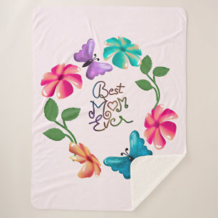 Cobertor Sherpa Melhor Mãe do Mundo Coroa Floral Borboleta Fofa Fl