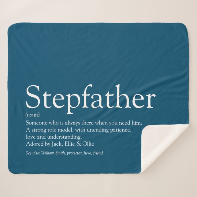 Cobertor Sherpa Melhor Padrasto de Todos Definição Divertido Azul (Frente (Horizontal))