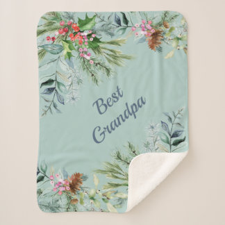 Cobertor Sherpa Melhor Vovô Watercolor Evergreen Holly Berries