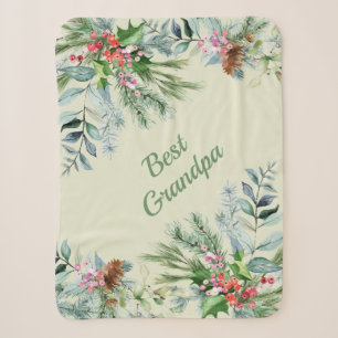 Cobertor Sherpa Melhor Vovô Watercolor Evergreen Holly Berries