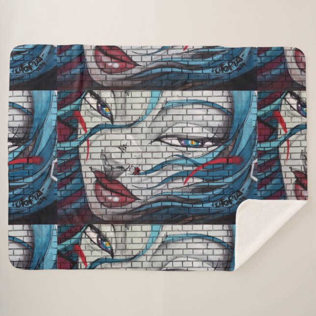 Cobertor Sherpa Menina Asiática Grafite (Frente (Horizontal))