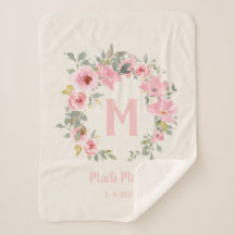 Menina Bebê Rosa Floral Folhas Verde Musgo Monogra