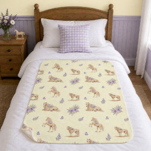 Cobertor Sherpa Menina Cavalo Amarelo Roxo Padrão Floral