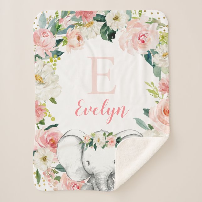 Cobertor Sherpa Menina Dourada rosa de elefante (Frente)