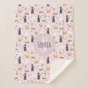 Cobertor Sherpa Meninas Gatinhos Rosa Gelados Padrão de Gato e Cri