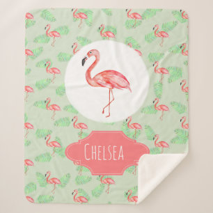 Cobertor Sherpa Meninas Tropicais De Watercolor Flamingo E Crianç