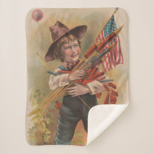 Cobertor Sherpa Menino com Fogos de Artifício, Bandeira Americana,
