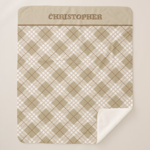 Cobertor Sherpa Meninos de Xadrez Castanho Personalizados Tan Beig