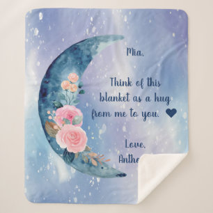 Cobertor Sherpa Mensagem Personalizada da Lua do Crescente Azul