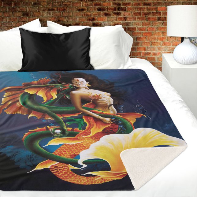 Cobertor Sherpa Mermaid Koi Dragon Fantasy (Criador carregado)