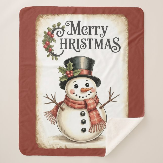 Cobertor Sherpa Merry Christmas Snowman Sherpa Blanket  (Frente)