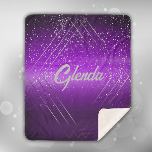 Cobertor Sherpa Metal roxo moderno escovado com monograma de prata