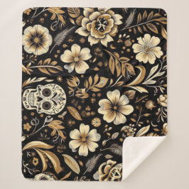 Cobertor Sherpa mexican dead and floral black art Poker