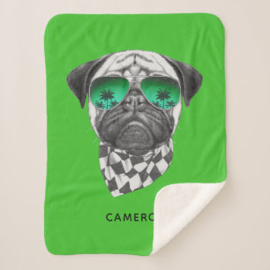 Cobertor Sherpa Miami Pug   Adicione seu nome
