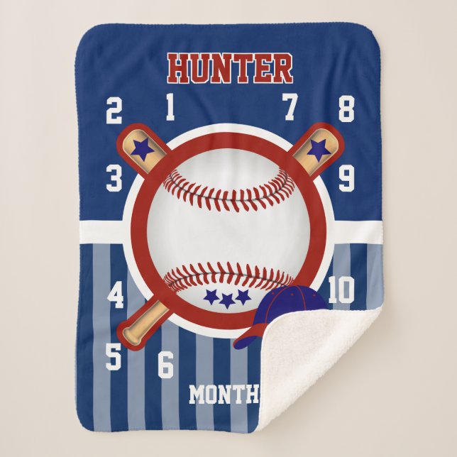 Cobertor Sherpa Milestone Baby Blanket - ⚾ Baseball Sport (Frente)