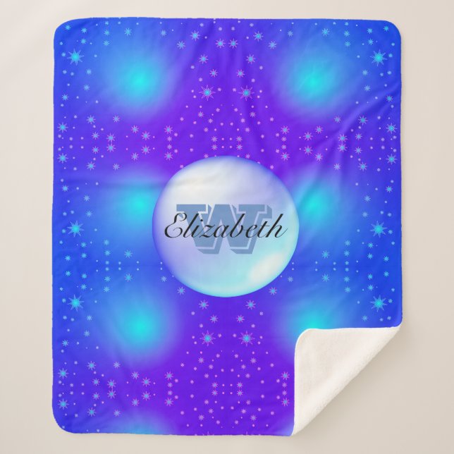 Cobertor Sherpa Mínimo Monograma Fundo Azul da Gliteria (Frente)