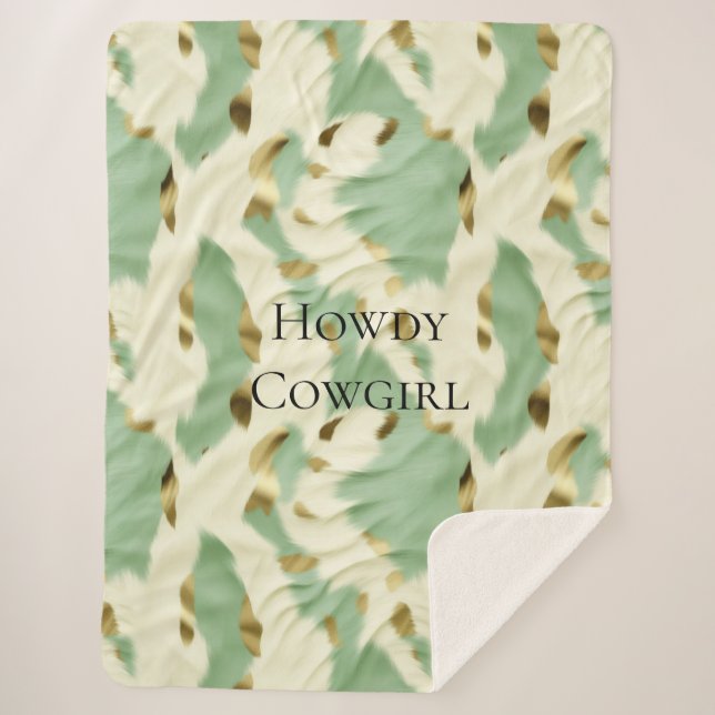 Cobertor Sherpa Mint Green Cream Dourado Cowhide (Frente)