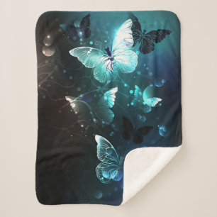 Cobertor Sherpa Mint Night Butterflies