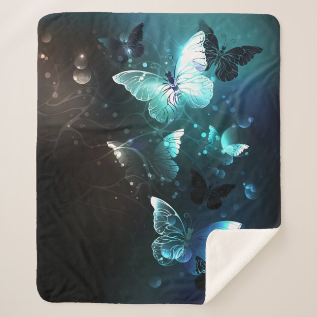 Cobertor Sherpa Mint Night Butterflies (Frente)