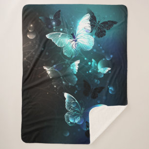 Cobertor Sherpa Mint Night Butterflies