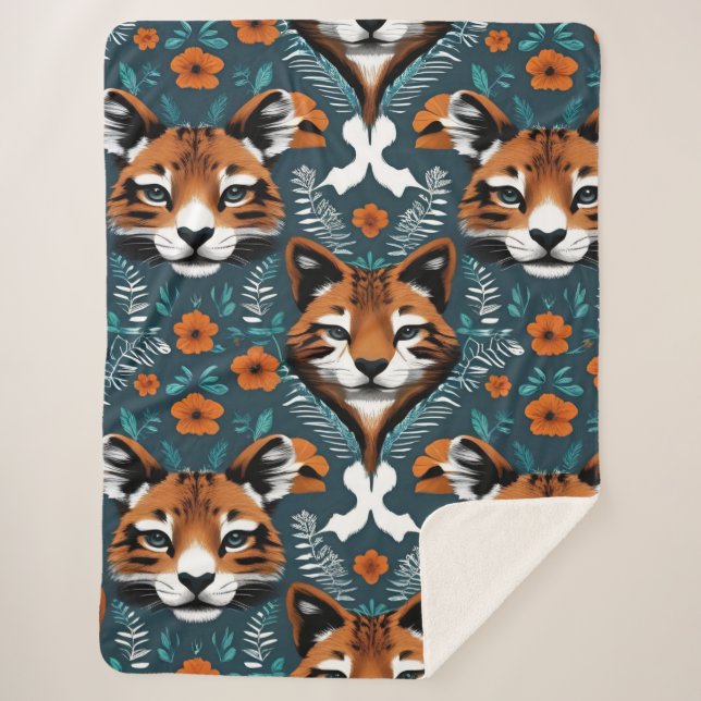 Cobertor Sherpa "Mirage da Raposa Floral" (Frente)