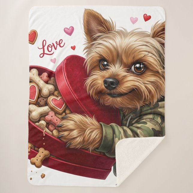 Cobertor Sherpa Mischievous Valentine Yorkie Love Sherpa Blanket  (Frente)