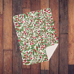 Cobertor Sherpa Mistletoe Berries sobre fundo branco