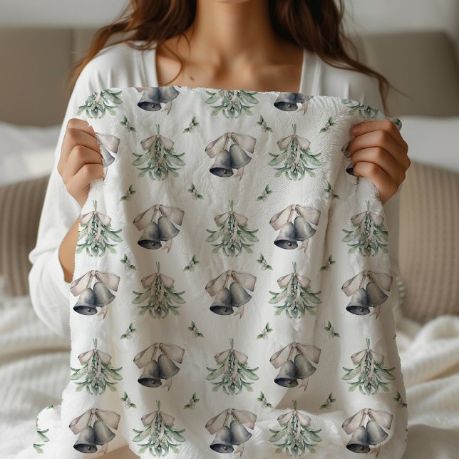 Cobertor Sherpa Mistletoe Sininhos de Natal  (Mistletoe and Silver Bells Sherpa Blanket)