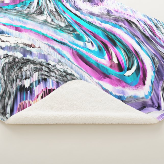 Cobertor Sherpa misto de gradiente e chuviscado, ciano e rosa (3/4)