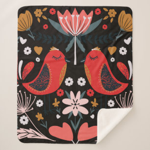 Cobertor Sherpa modelo colorido escandinavo da arte popular com fl