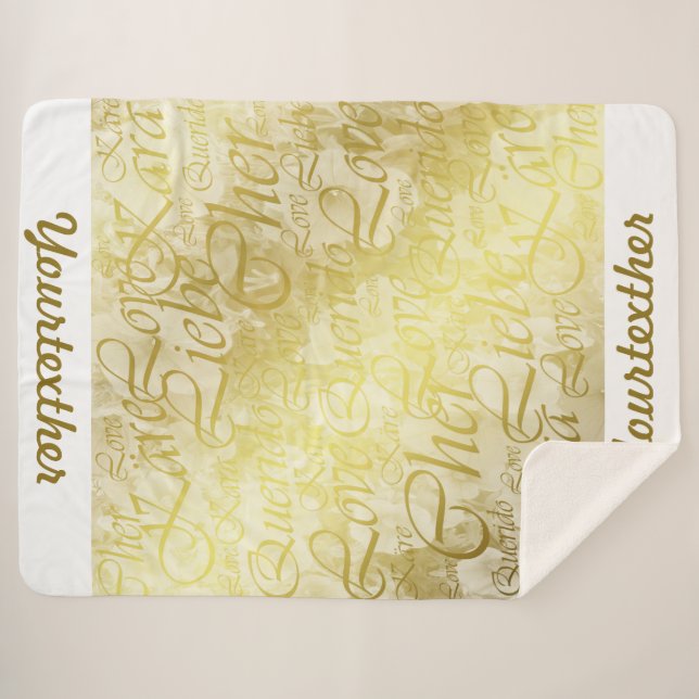 Cobertor Sherpa modelo, ouro, flor, fantasia, elegante, padrão (Frente (Horizontal))