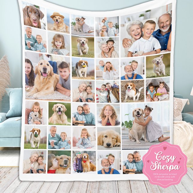 Cobertor Sherpa Modern 33 Photo Collage Family Pets Dog Pictures (Criador carregado)