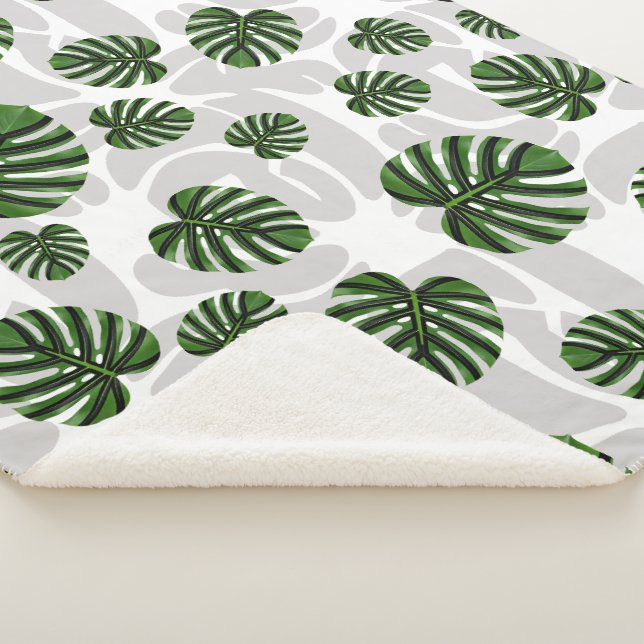 Cobertor Sherpa Modern Boho Botanical Leaves Pattern (3/4)