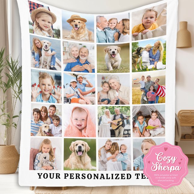 Cobertor Sherpa Modern Family Personalized Cute 20 Photos Collage (Criador carregado)