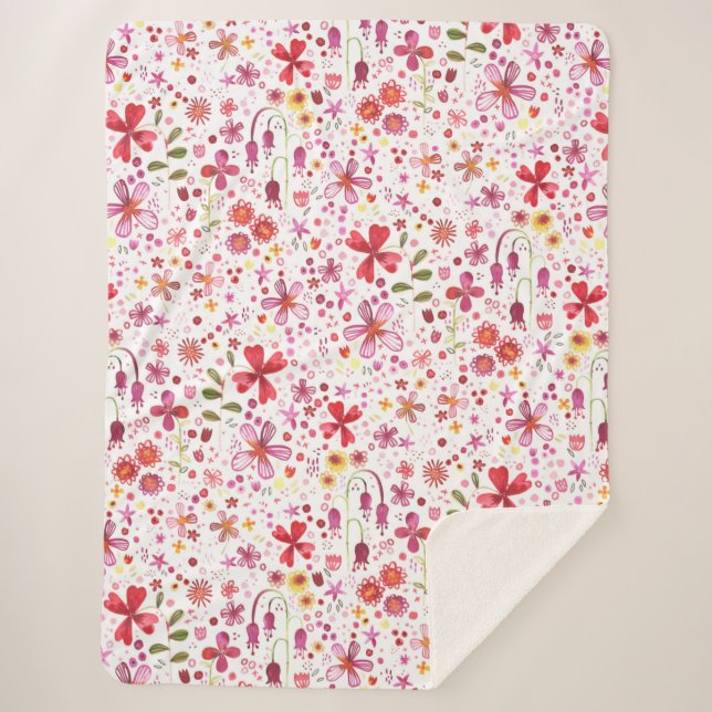 Cobertor Sherpa Modern Floral Watercolor (Frente)