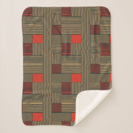 Cobertor Sherpa Modern Geometric Stripe Pattern in Red and Tan