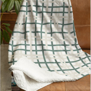 Cobertor Sherpa Modern Montauk Grid Green & Beige